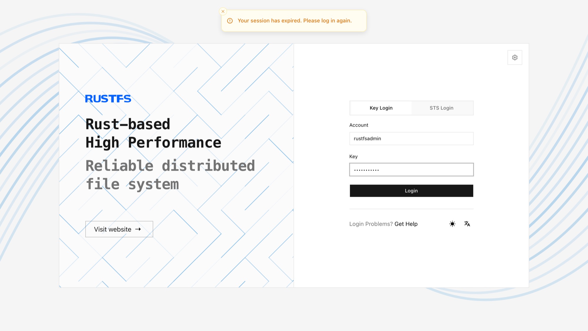 RustFS Console login